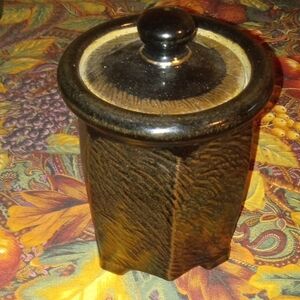 Black and Brown Ceramic Canister with Lid